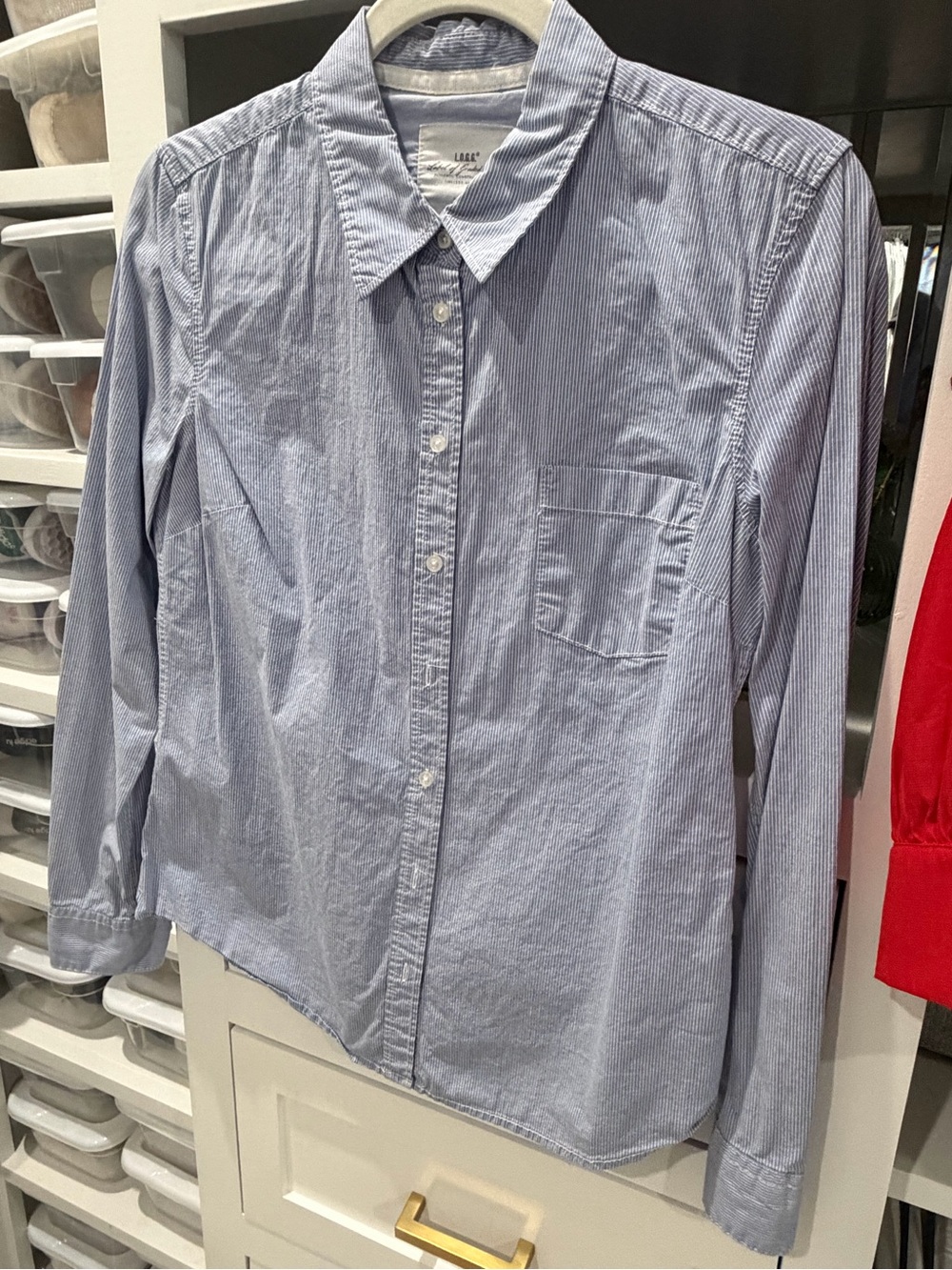 H&M Blue and White Thin-Stripe Button-Down Shirt